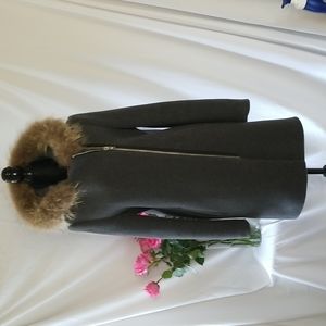 SANDRO MARY FUR TRIM COAT